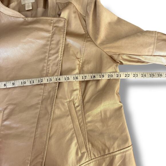 Chico's Moto Jacket Sz 2 (Large) Faux-Leather Champagne Gold Asymmetric Full Zip - Picture 6 of 7